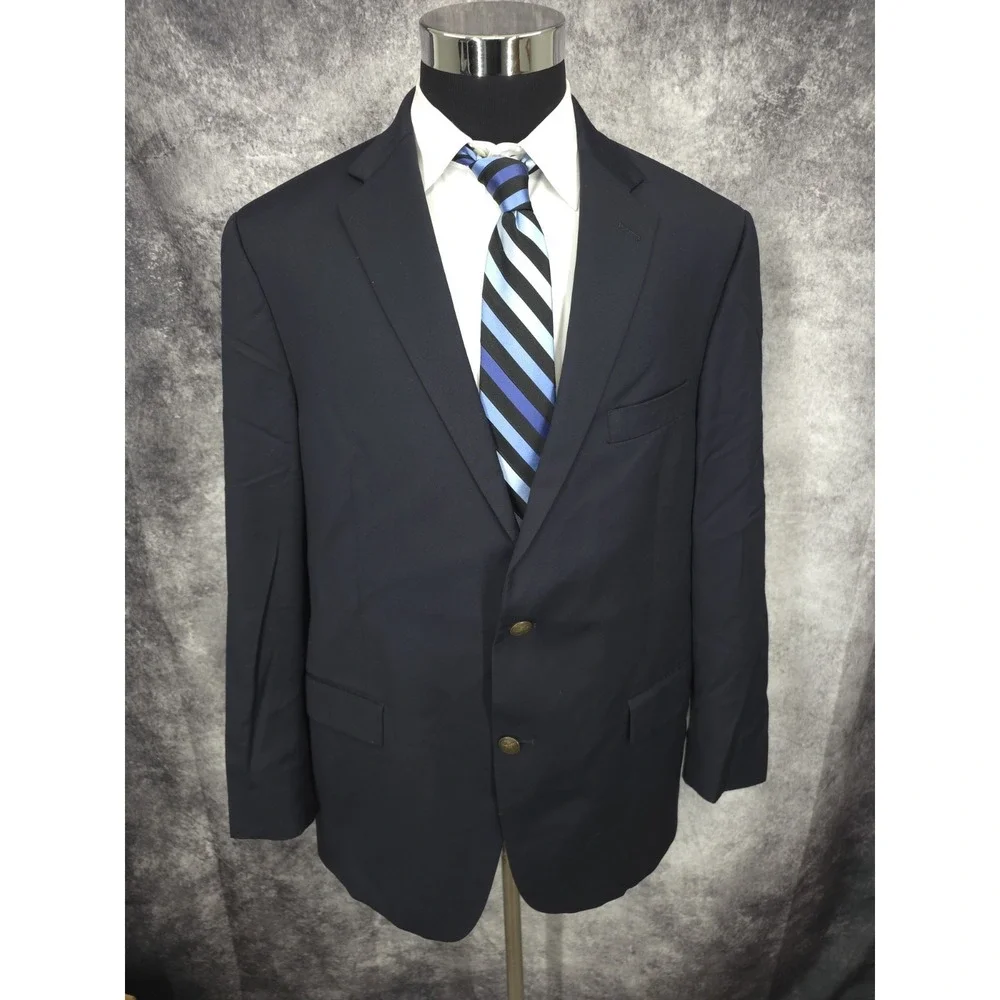 Vtg Hart Schaffner Marx Sports Coat Mens 46R Blue Blazer Jacket 2 Metal‎ Buttons